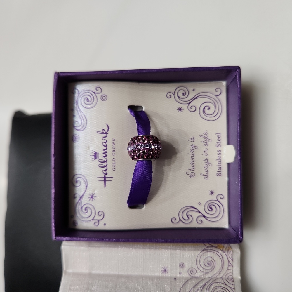 Hallmark Gold Crown Stainless Steel Purple Ombre Cryatal Charm